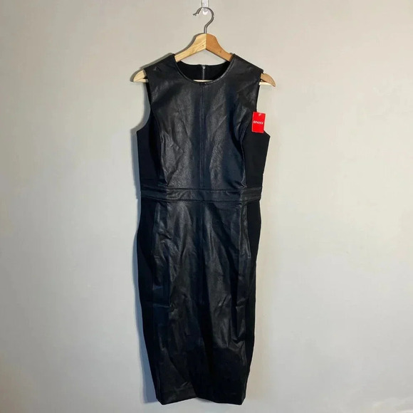 NWT Spanx Leather-Like Combo Fitted Sheath Dress Womens Medium Luxe Black 20393R - Picture 4 of 16
